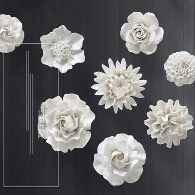 Décoration murale en céramique fleur blanche moderne vue de face