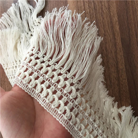 écharpe macramé franges coton blanc boho artisanal longueur 10cm 11cm 14cm