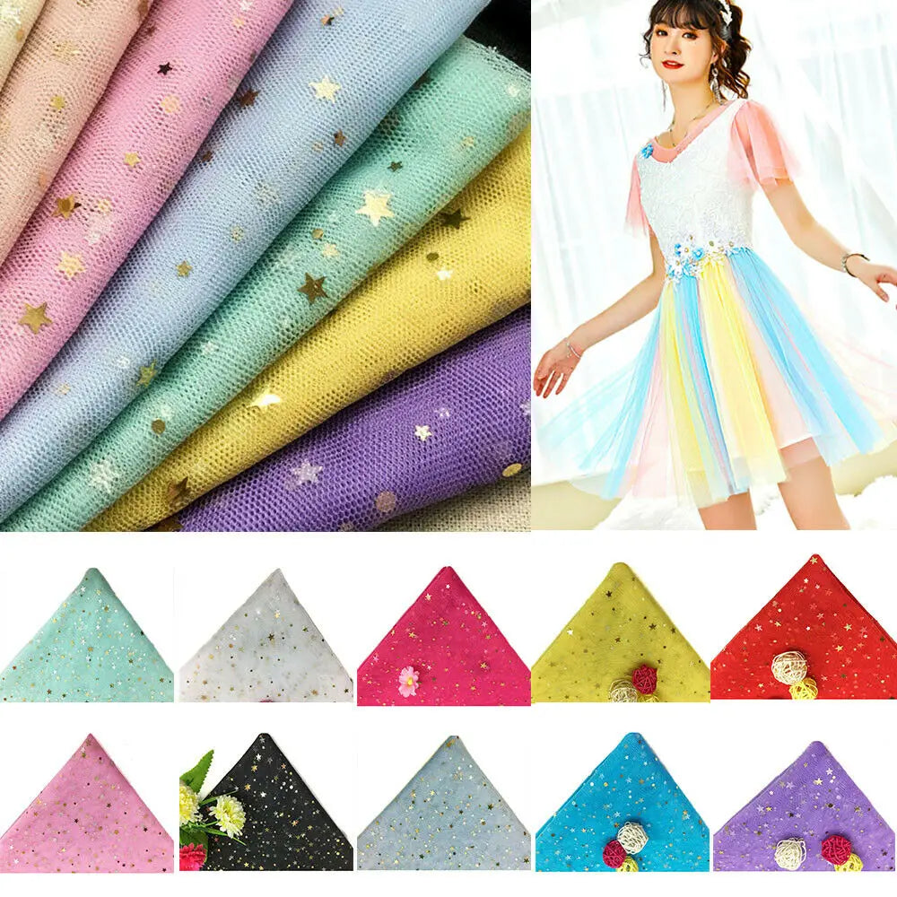 tulle étoiles dorées bleu rose vert jaune violet noir blanc festif 150x100cm