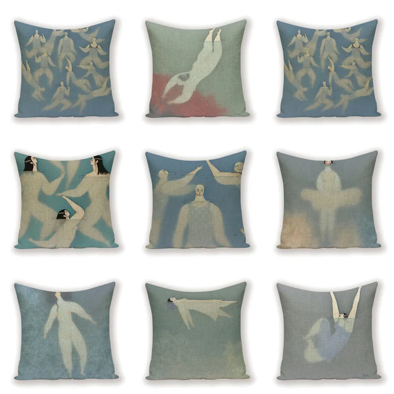 coussin decoratif abstrait bleu clair beige contemporain maison voiture 45x45cm imprimé numérique