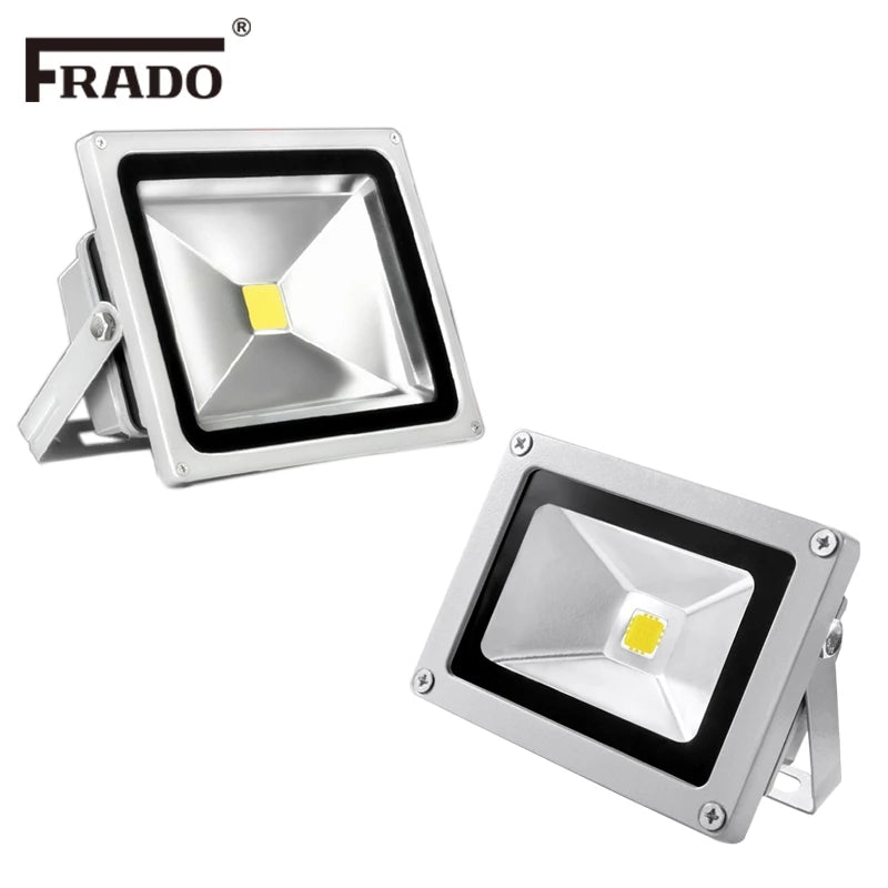 projecteur led ip65 acier poli moderne 10w 20w 30w 50w câble noir argenté opaque