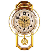 horloge murale vintage or marron chiffres noirs motif floral cadran quartz élégance rétro classique