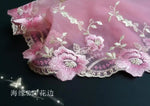 tissu décoratif violet rose broderie florale dentelle semi transparent élégant décoration mariage 20cm large