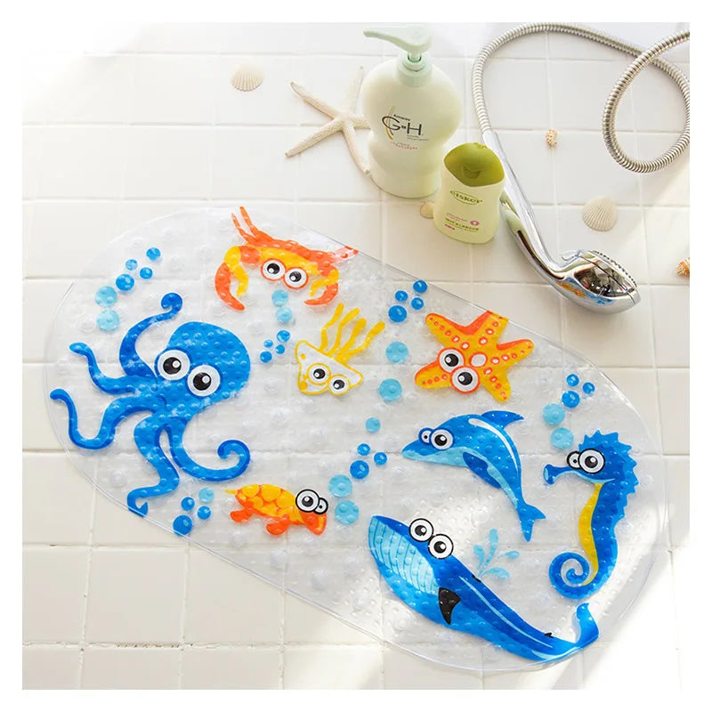 tapis bain transparent antidérapant motif animal poissons oiseaux moderne salle bain 38x69cm