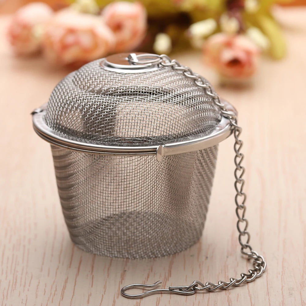 infuseur thé maille fine chaîne boucle moderne argenté filtre épices cuisine théière herbes thé