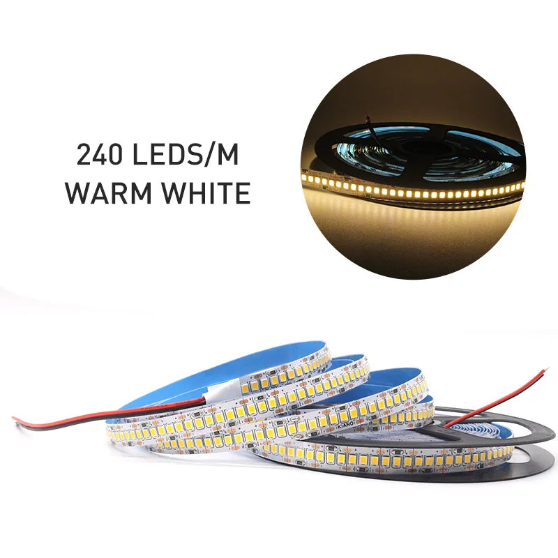 ruban led blanc chaud 120leds 240leds smd 2835 12v 3000k moderne adhésif