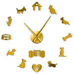 horloge murale moderne chien maison os cœur salon quartz aiguille noir doré stickers