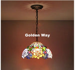 lampe suspendue tiffany multicolore fleurs géométriques opacité chaîne métal salon chambre étude
