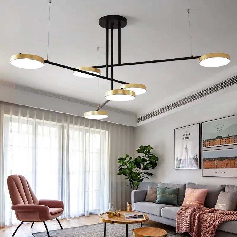 suspension lumineuse moderne minimaliste noir doré lumières led dimmable chaine
