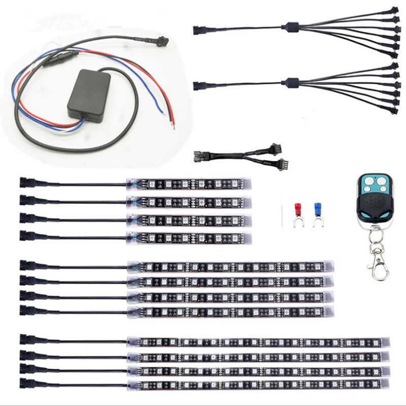 Bandes néon LED flexibles en action sur une moto, éclairage coloré