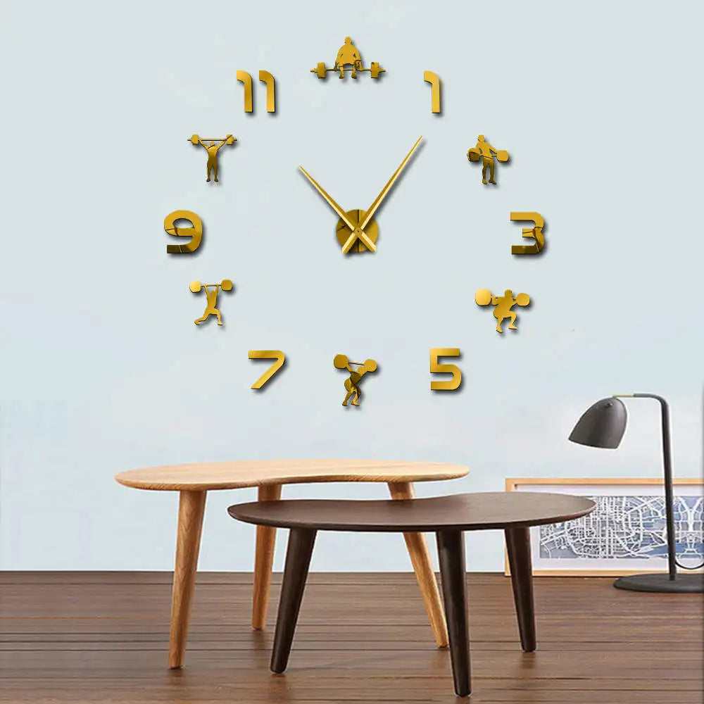 Horloge murale sportive DIY chiffres détachables personnes haltères moderne argentée