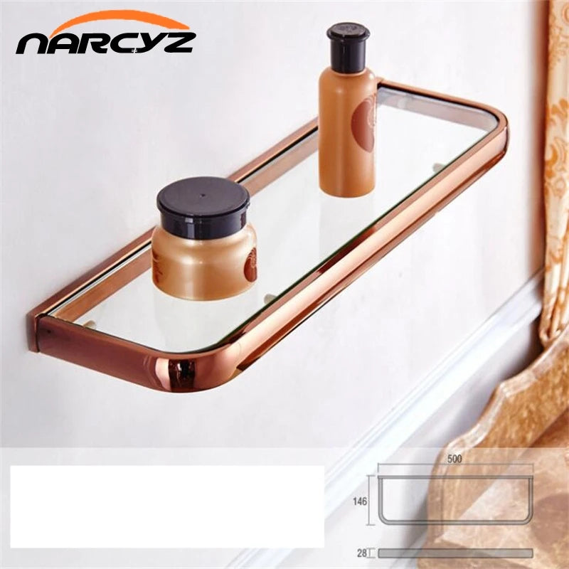 étagère murale verre or rose moderne transparente cosmétiques accessoires salle bain fixations inclusées rectangle