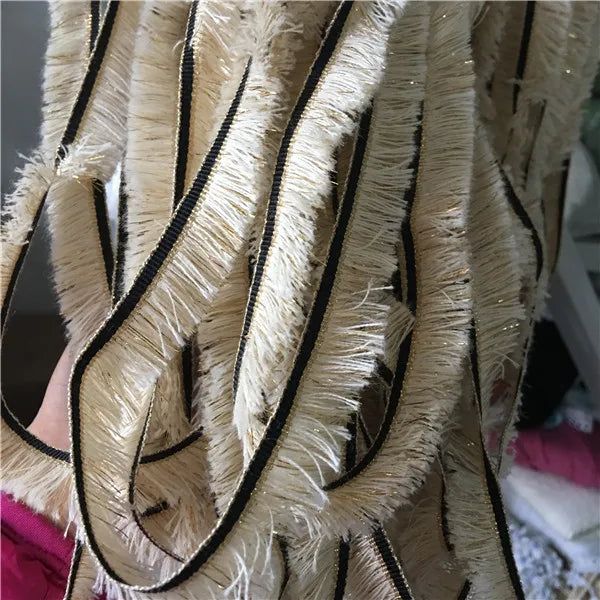 ruban frisé blanc doré noir franges décoration 2cm 3cm largeur coton polyester ecologique