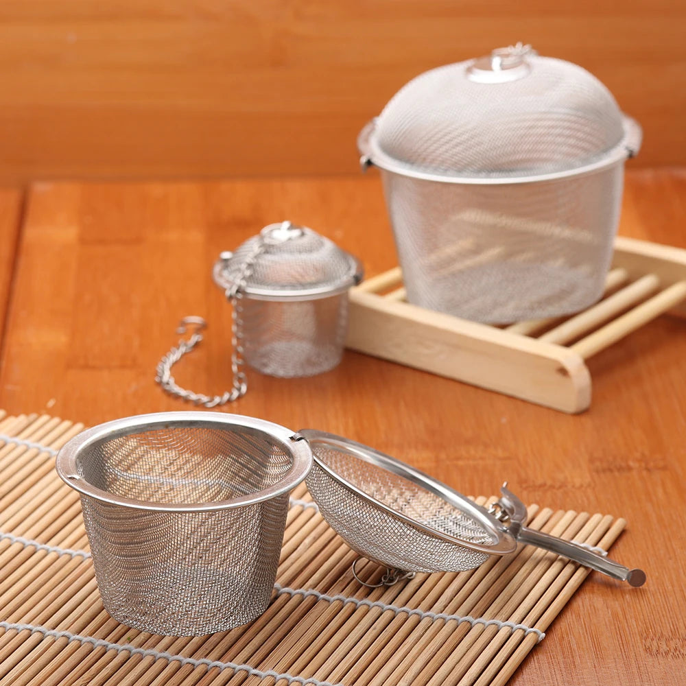 infuseur thé maille fine chaîne boucle moderne argenté filtre épices cuisine théière herbes thé