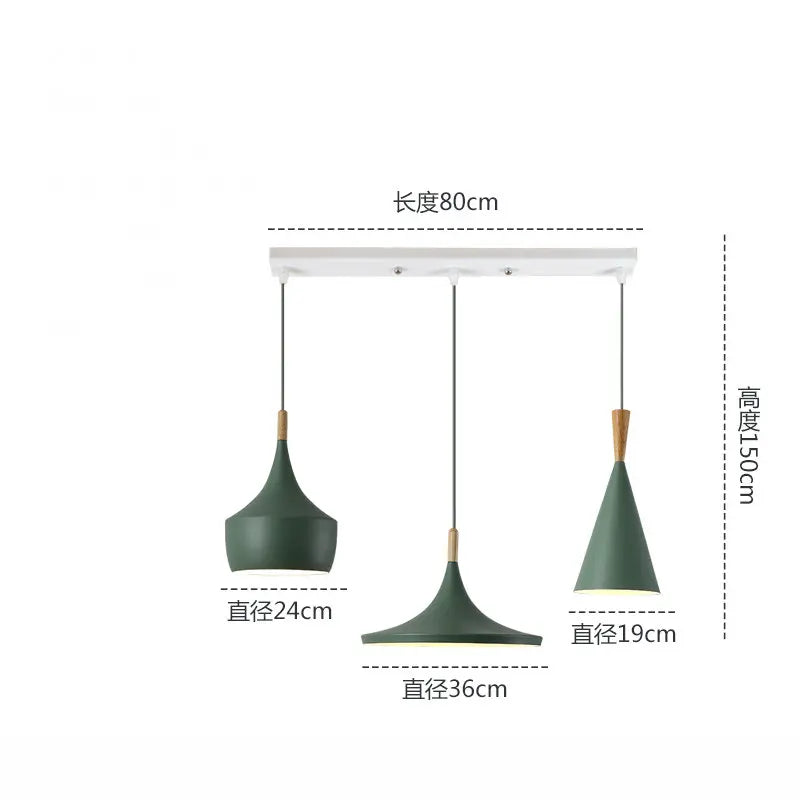 lampes suspendues modernes trois abatjours vert jaune rose blanc minimaliste
