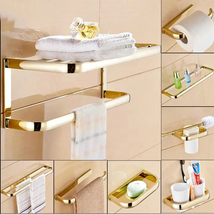 accessoires salle bain doré moderne porte serviettes porte savon porte gobelet