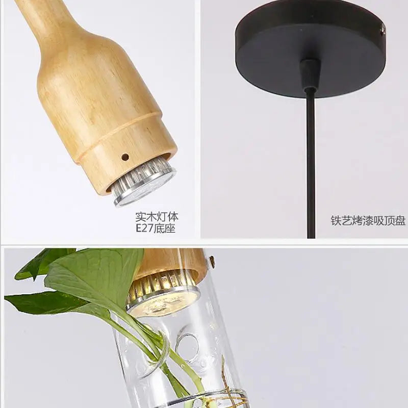 Suspension lumineuse avec plante, vue de côté