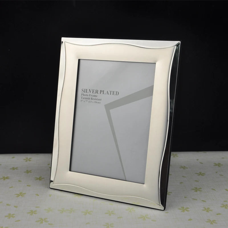 cadre photo rectangle argenté alliage métal surface brillante élégant ondulations décoratives posable 9x13cm