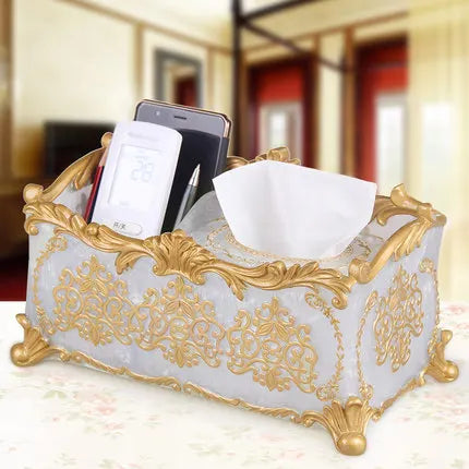 boîte mouchoirs multifonctionnelle beige clair ornements floraux tiroir rangement télécommandes respectueux environnement classique