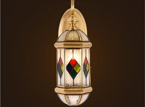 lampe murale or verre multicolore classique vintage fixée mur vis art déco