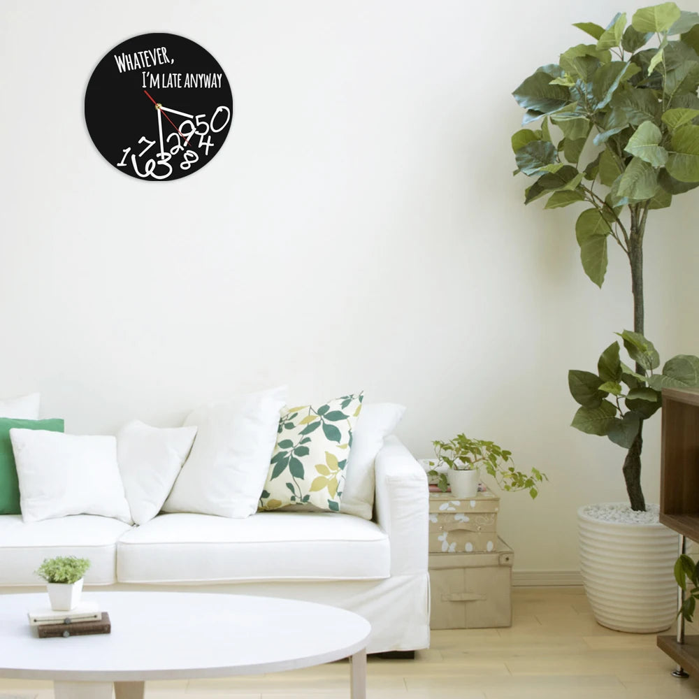 horloge murale moderne abstraite lettres chiffres blancs antique circulaire acrylic noir salon
