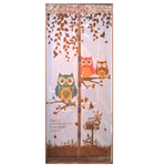 rideau porte hiboux feuilles oiseaux transparent zip vert marron violet bleu