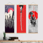 toile d'art ukiyo samouraï contemporain illustration noir blanc rouge gris cadre bois