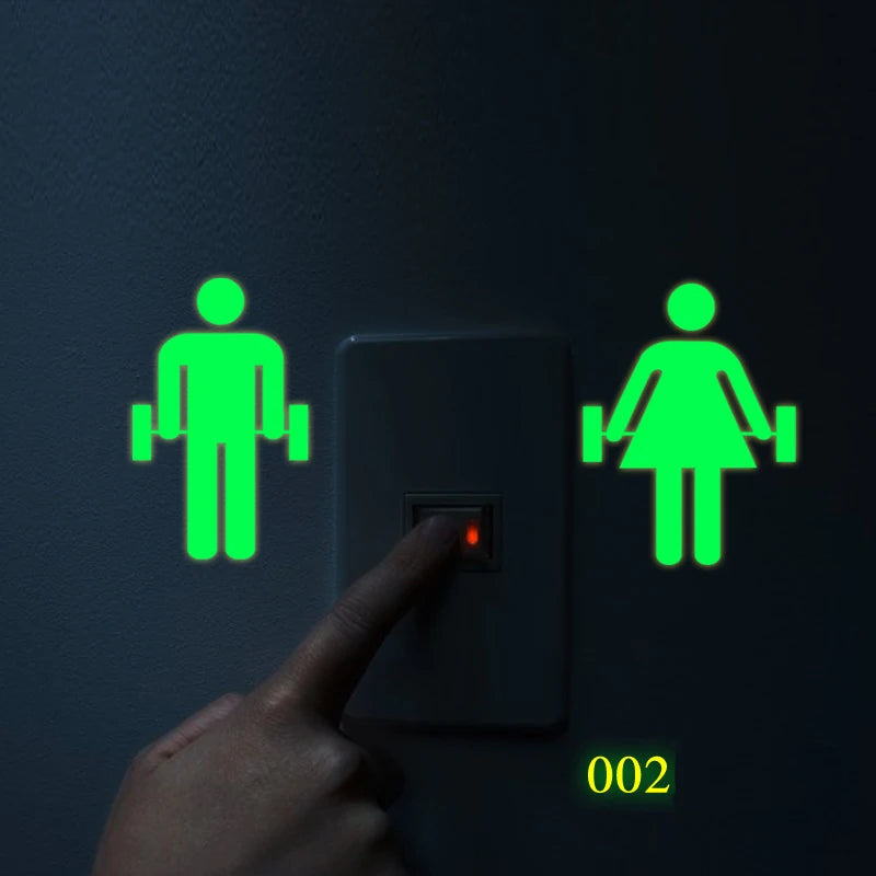 panneau lumineux autocollant toilettes silhouettes homme femme activités vert fluo minimaliste mur