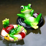 statue grenouille résine décorative jardin étang fleurs lotus sculpture animal décor maison extérieur vert
