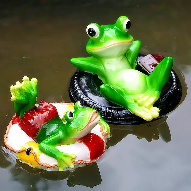 statue grenouille résine décorative jardin étang fleurs lotus sculpture animal décor maison extérieur vert