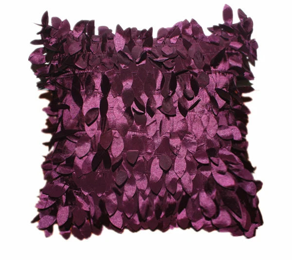 coussin carré brodé motif feuilles moderne poly couleur gris vert rouge violet
