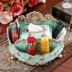 boîte rangement multifonctionnelle classique verte fleurs oiseaux télécommandes mouchoirs