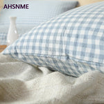 housse couette taies d'oreiller 100 coton bleu clair carreaux classique double king size