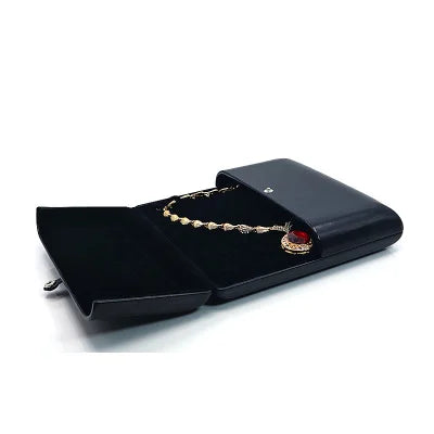 boîtes bijoux cuir noir contemporain boucle anneau bague chaîne pendentif simple mariage protection rangement
