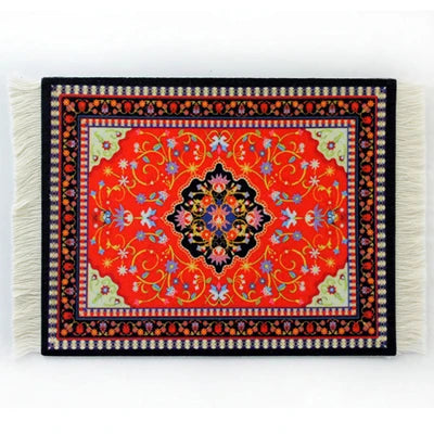 tapis souris caoutchouc anti dérapant ornements floraux rouge jaune bleu noir blanc franges