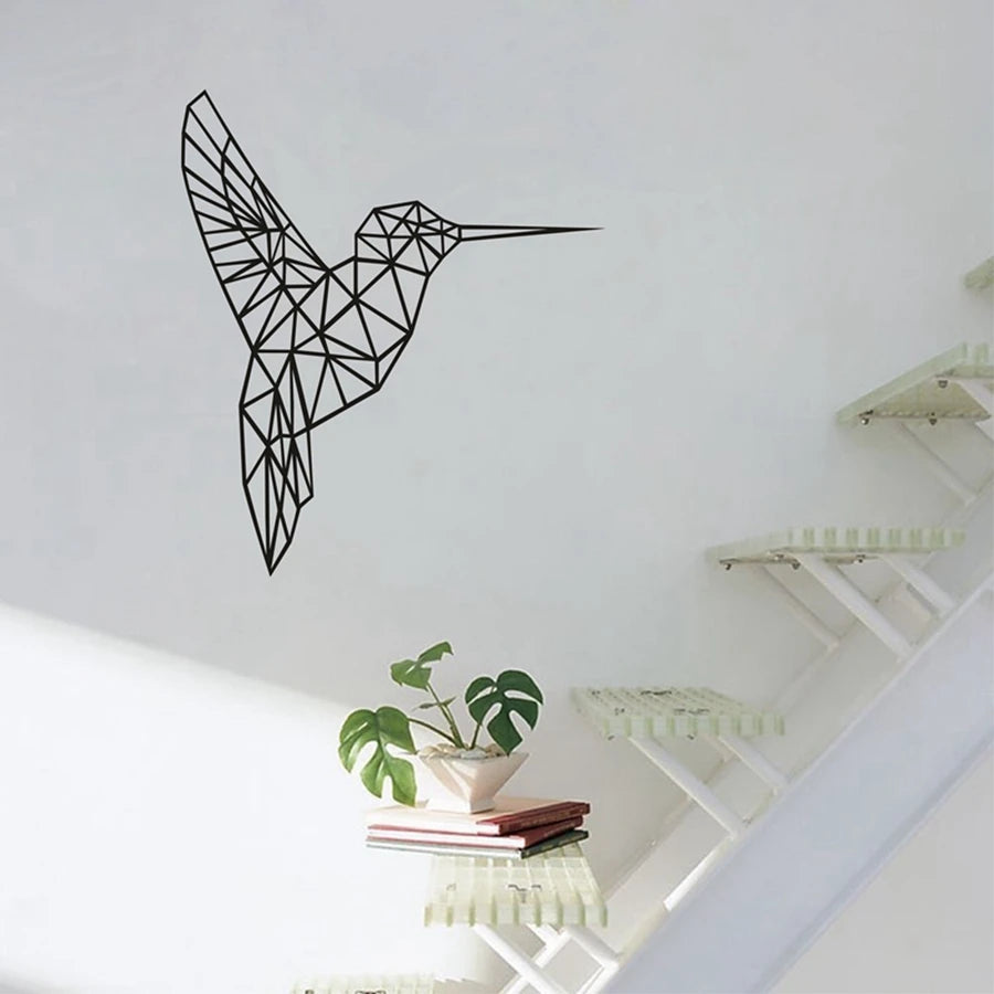 autocollant mural oiseau colibri géométrique moderne décoration mur salon vinyle noir marron blanc
