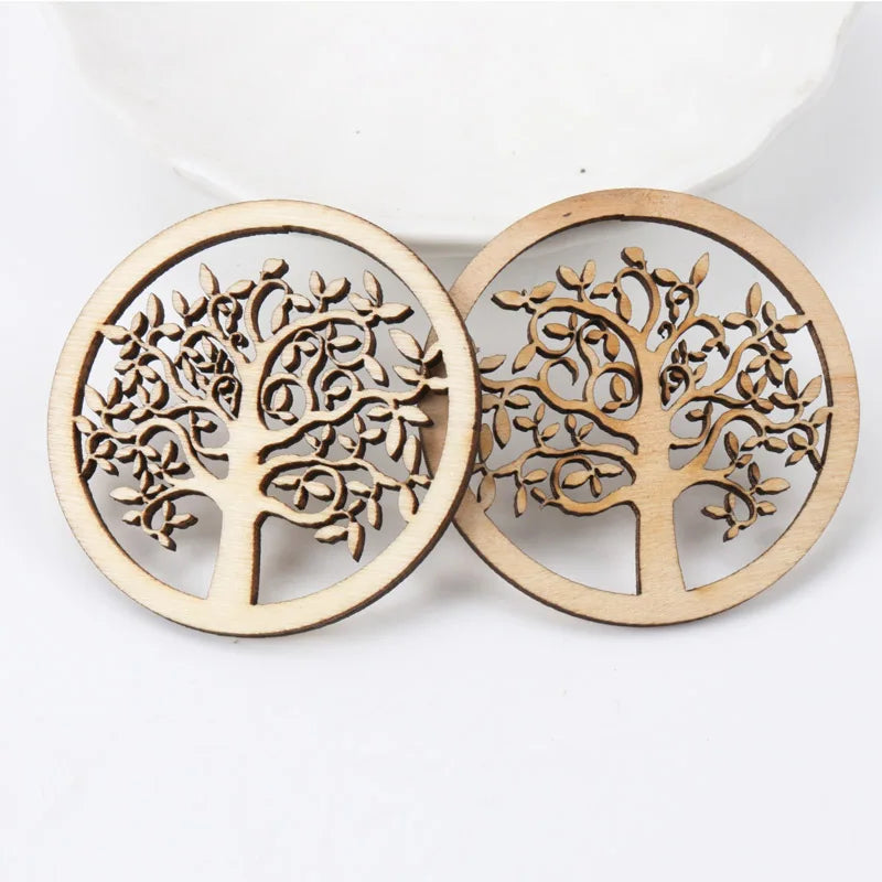 coasters bois naturels arbres sculptés artisanat scrapbooking décor maison 6cm