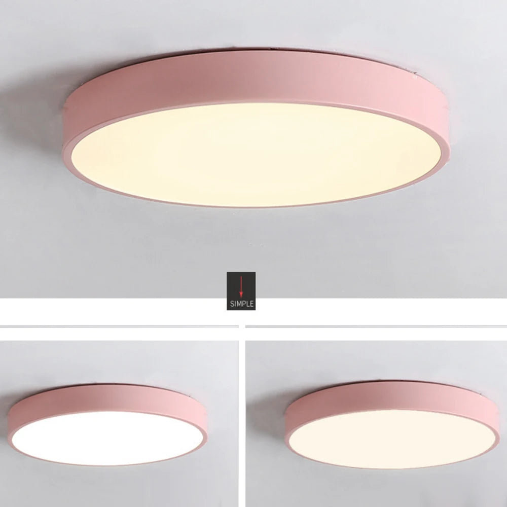 plafonnier led rond moderne intérieur luminaire salon chambre couleur rose doré vert