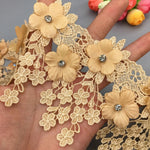 ruban dentelle fleurs relief strass mariage blanc rose doré coton polyester 9cm large élégant