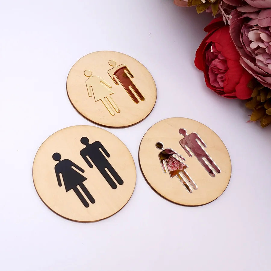 symboles toilettes moderne bois naturel doré argenté noir autocollants salle bain wc stickers minimaliste