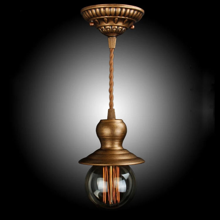lampe suspendue vintage industrielle bronze ampoule filament texture métallique câble torsadé étude salon