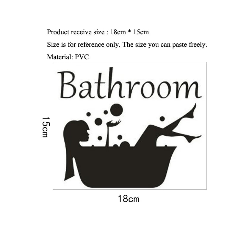 autocollant mural baignoire bulles personne décoration graphique simple salle bains noir opacité 18cm 15cm