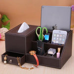 boîte rangement multifonctionnelle cuir moderne réutilisable télécommande tablette smartphone bijoux parfum montre