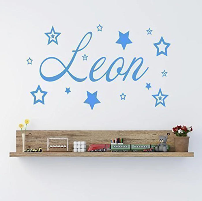 sticker mural lettres étoiles bleu moderne chambre enfants décoration vinyle autocollant pvc opaque chambre