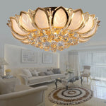 plafonnier crystal doré fleurs stylisées élégant led blanc moderne