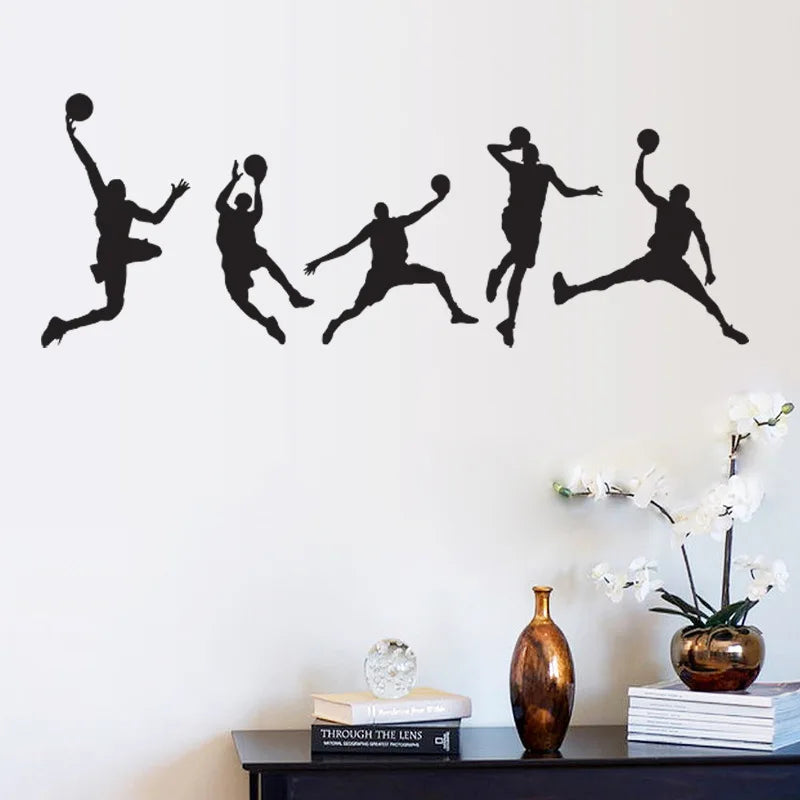 sticker mural adhésif pvc résistant eau silhouettes athlètes mouvement noir chambre salon
