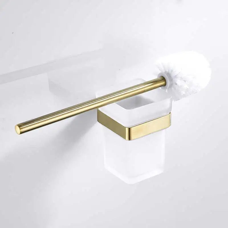 ensemble accessoires salle bain doré nickel moderne porte papier savon porte brosse wc étagerie