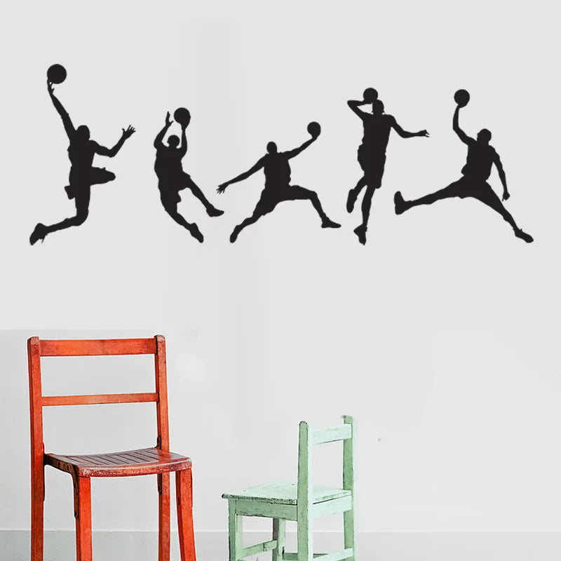 sticker mural adhésif pvc résistant eau silhouettes athlètes mouvement noir chambre salon
