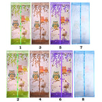 rideau porte hiboux feuilles oiseaux transparent zip vert marron violet bleu
