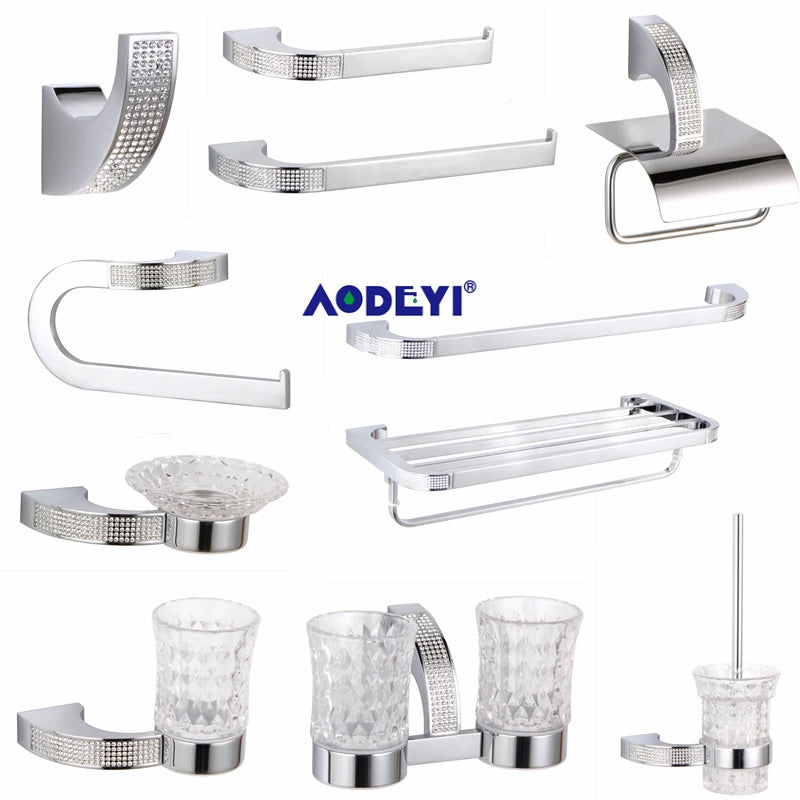 Accessoires salle bain or argent strass moderne élégant porte serviettes porte savon porte gobelet